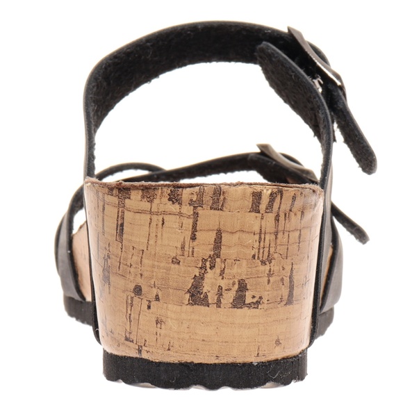 Cross Strap Black Footbed Wedge Sandals - Picture 4 of 4